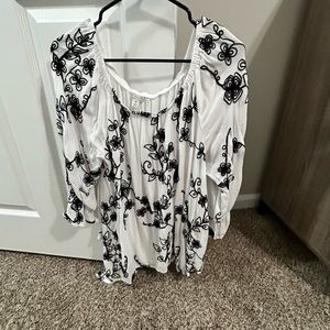 White and black embroidered blouse